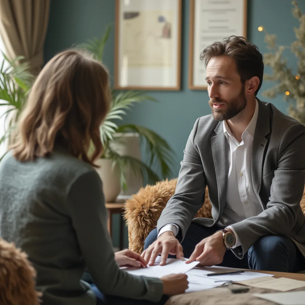 Consultor financiero asesorando a un cliente